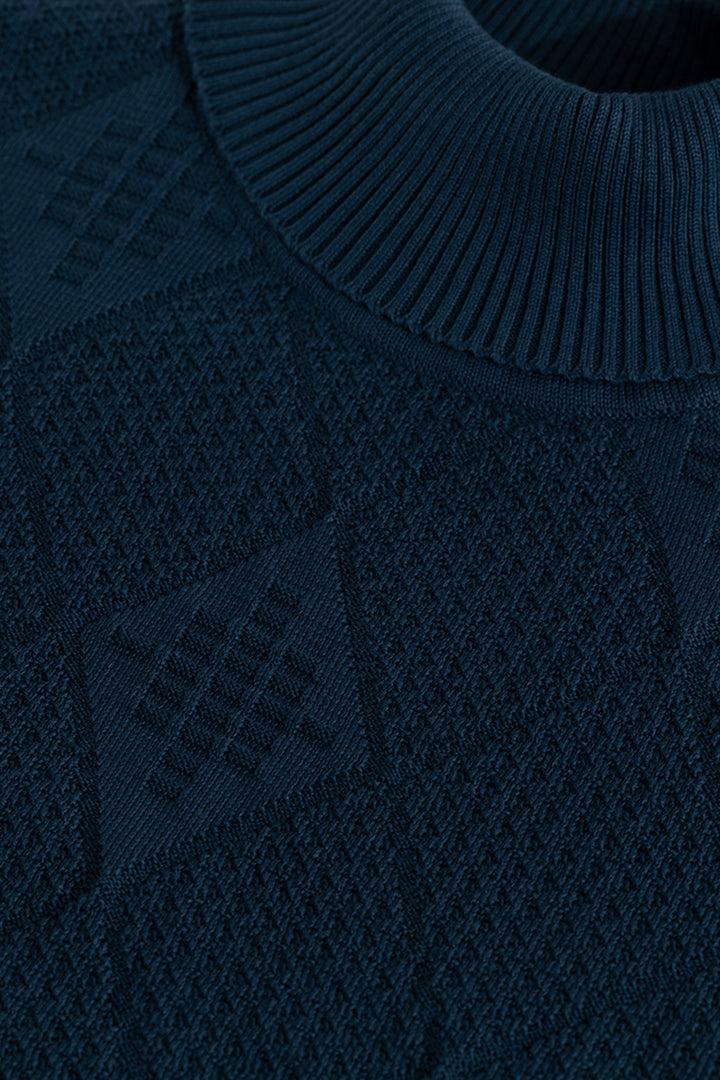 Rhomboid Blue Turtle Neck Sweater