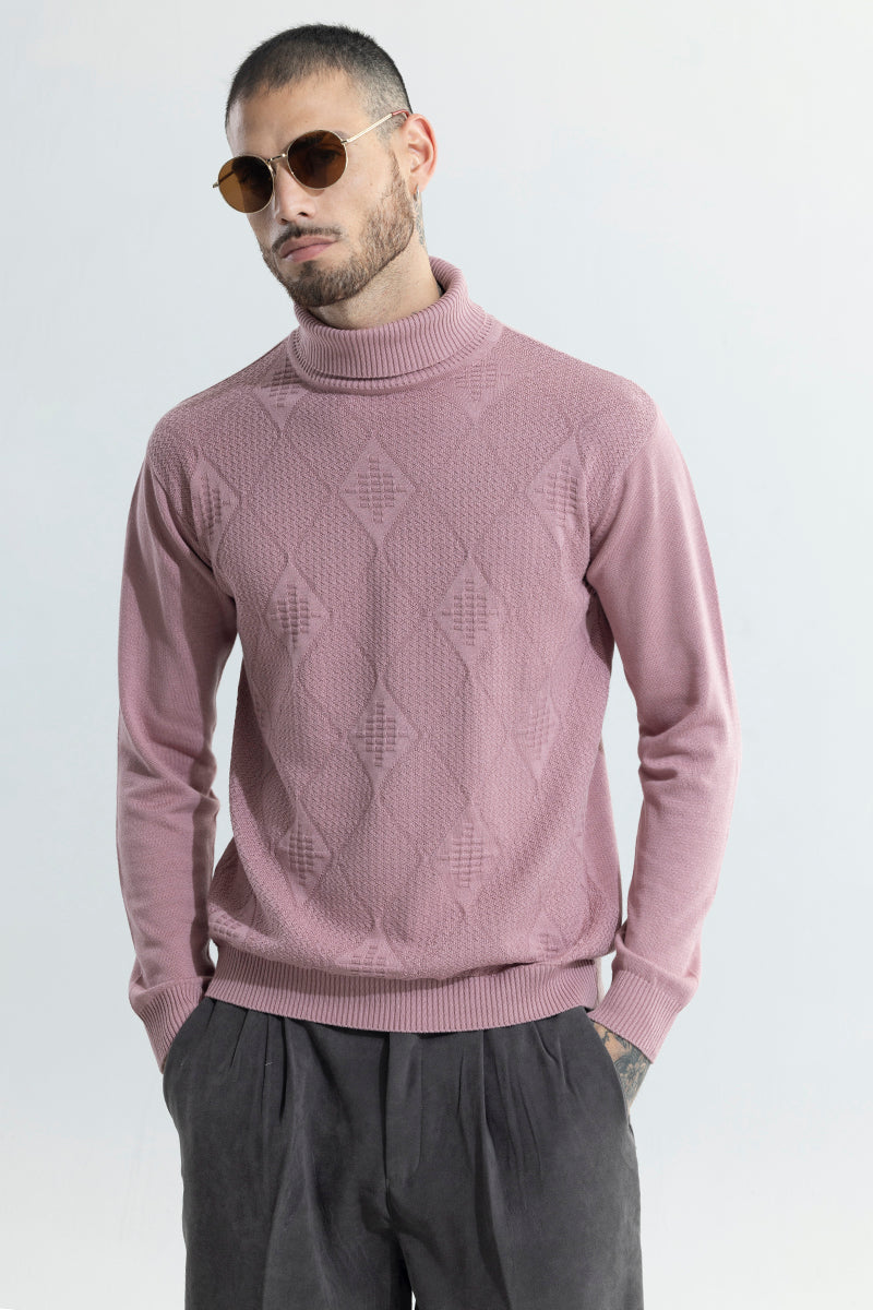 Rhomboid Pink Turtle Neck Sweater