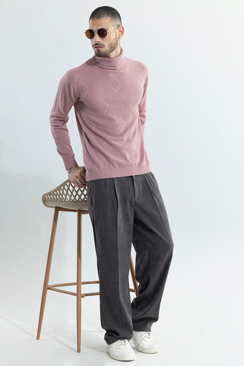 Rhomboid Pink Turtle Neck Sweater