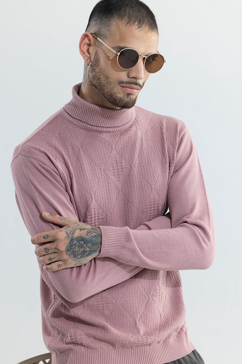 Rhomboid Pink Turtle Neck Sweater