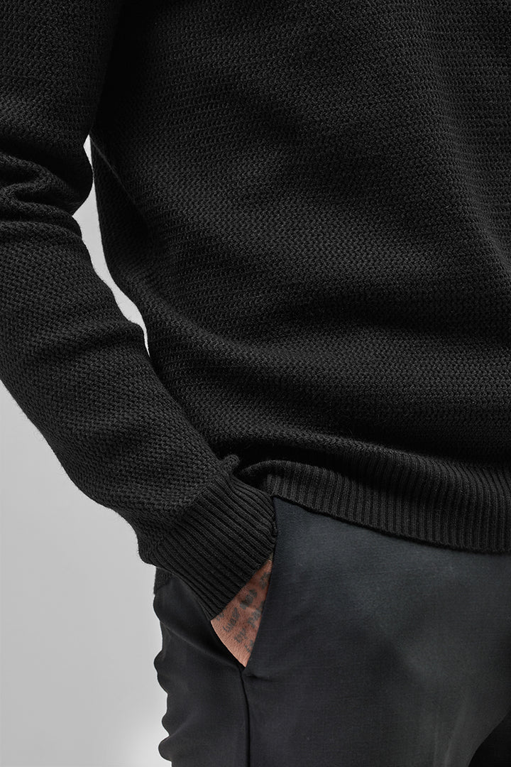 Black Knitted Polo Sweater