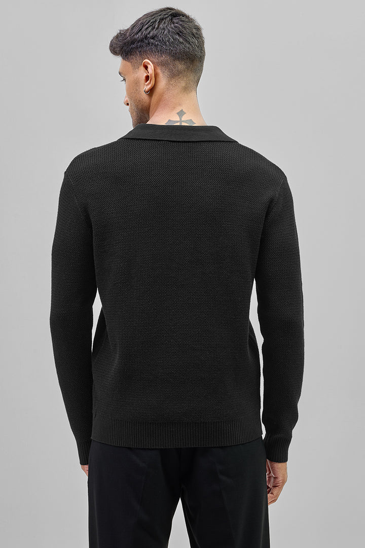 Black Knitted Polo Sweater