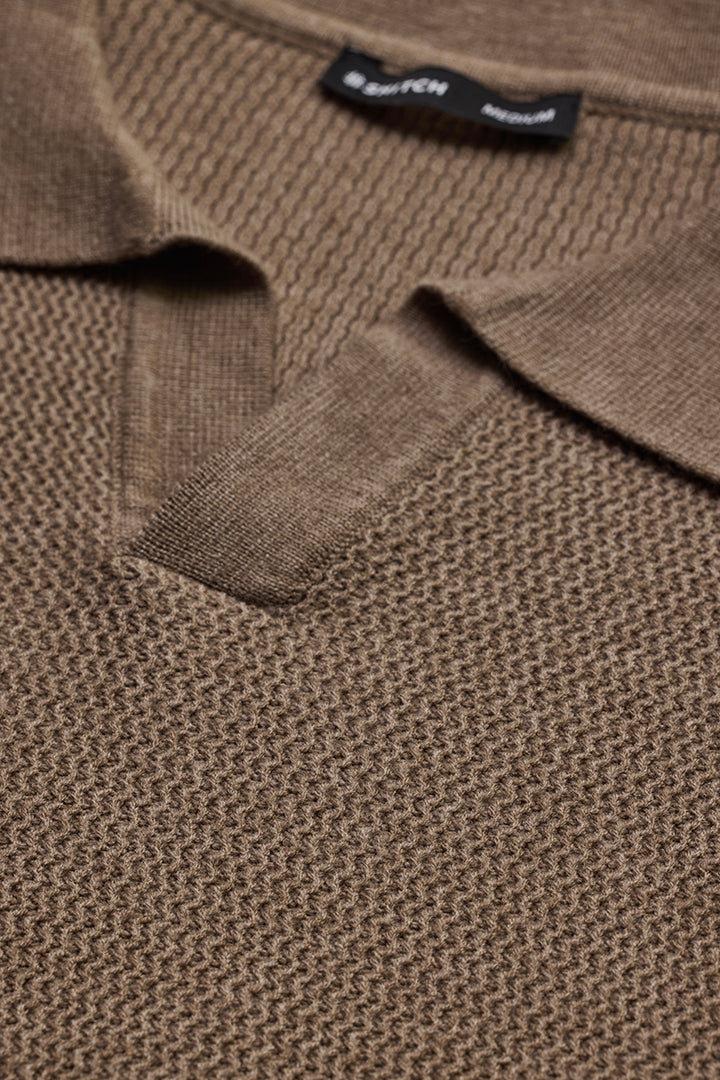 Brown Knitted Polo Sweater