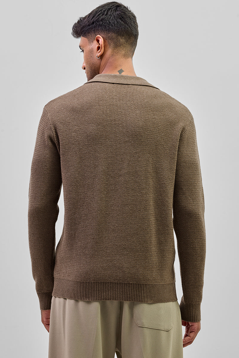 Brown Knitted Polo Sweater