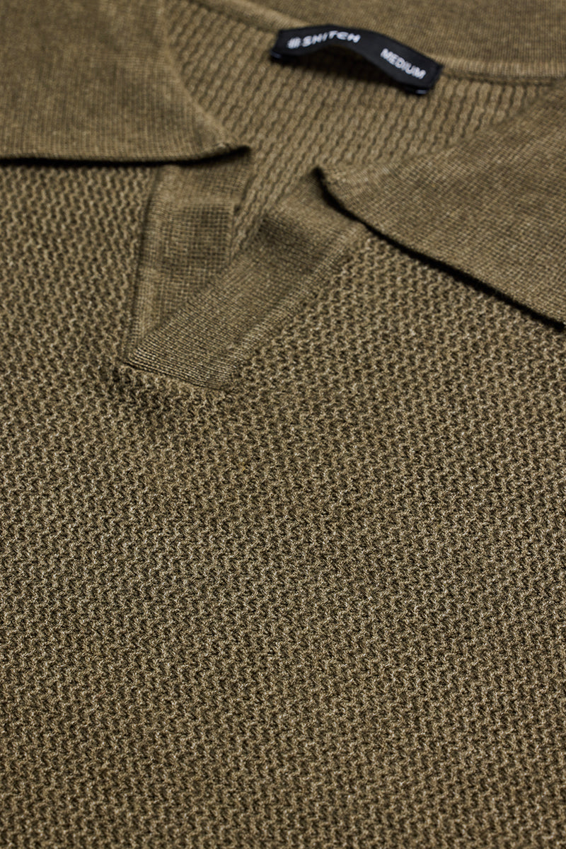 Olive Knitted Polo Sweater