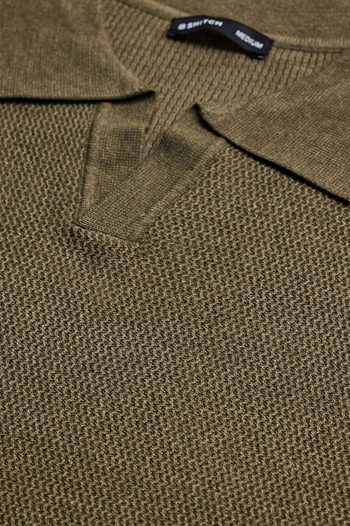 Olive Knitted Polo Sweater