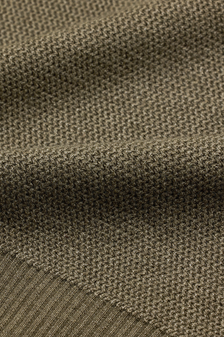 Olive Knitted Polo Sweater