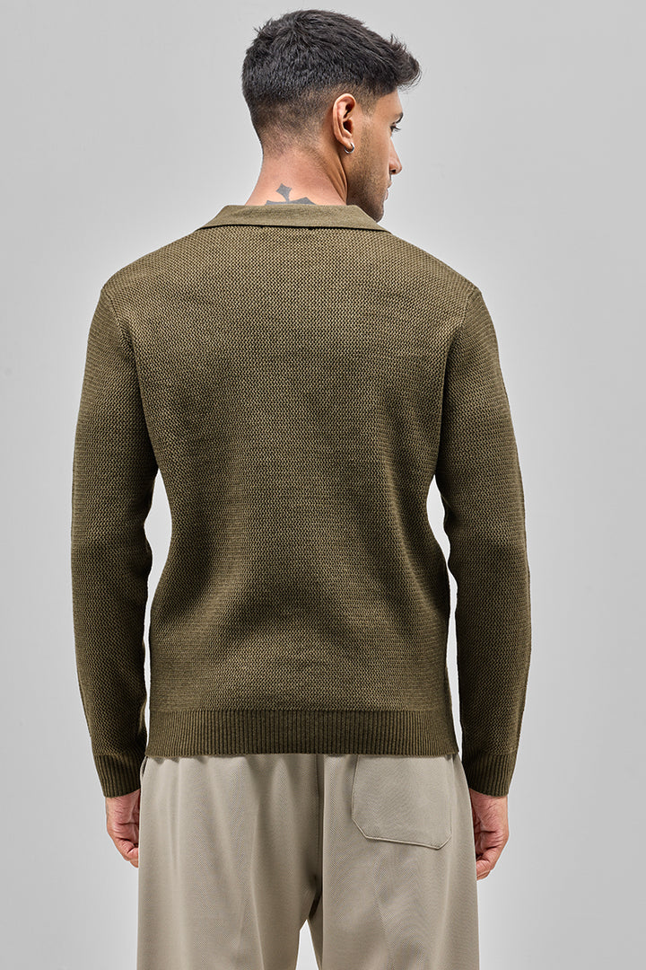 Olive Knitted Polo Sweater