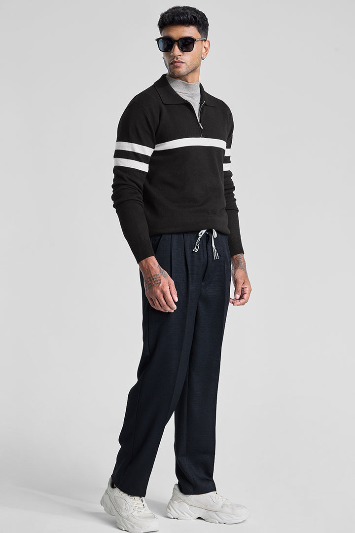 Black Stripes Polo Sweater