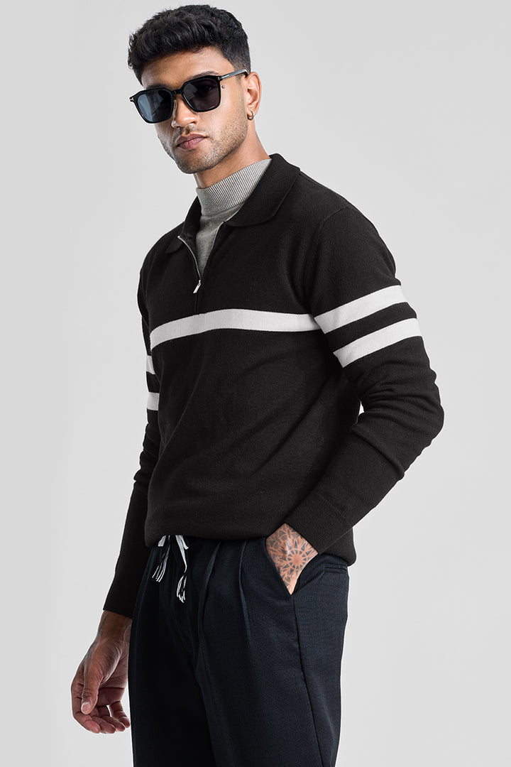 Black Stripes Polo Sweater