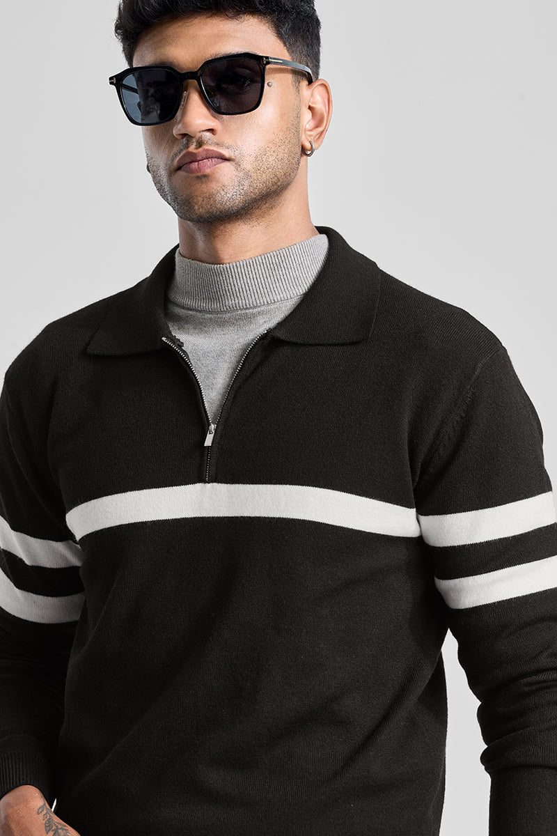 Black Stripes Polo Sweater