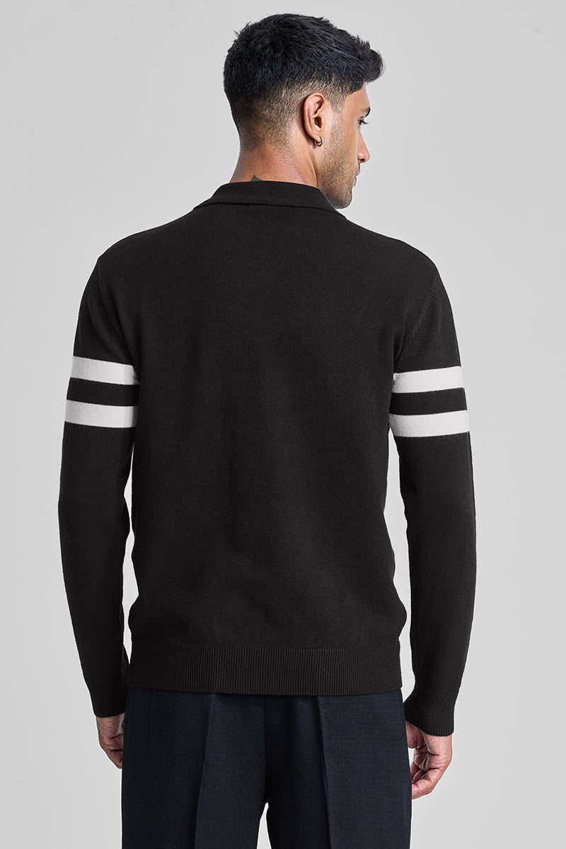 Black Stripes Polo Sweater