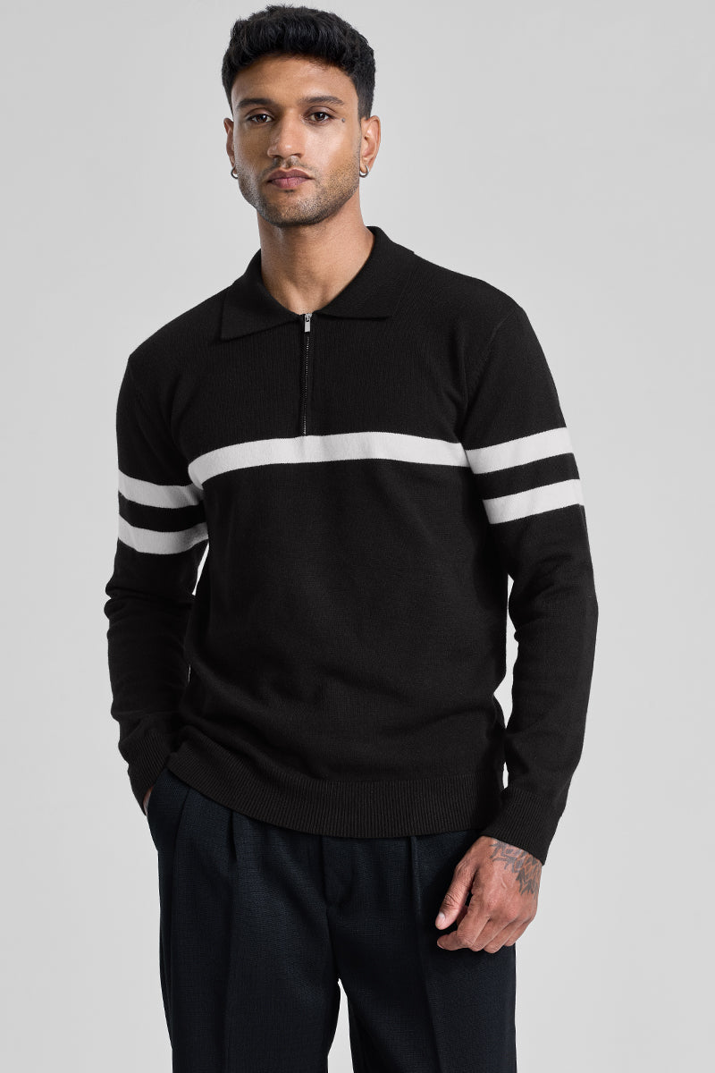 Black Stripes Polo Sweater