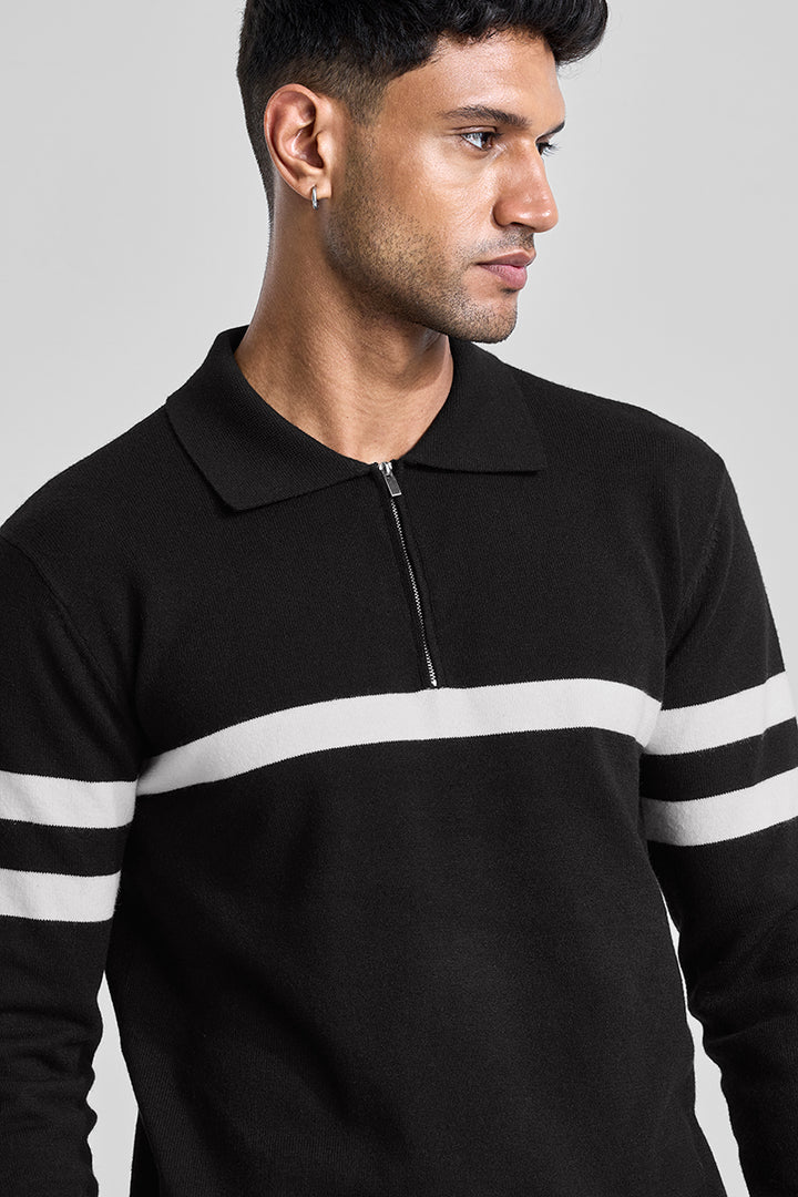 Black Stripes Polo Sweater