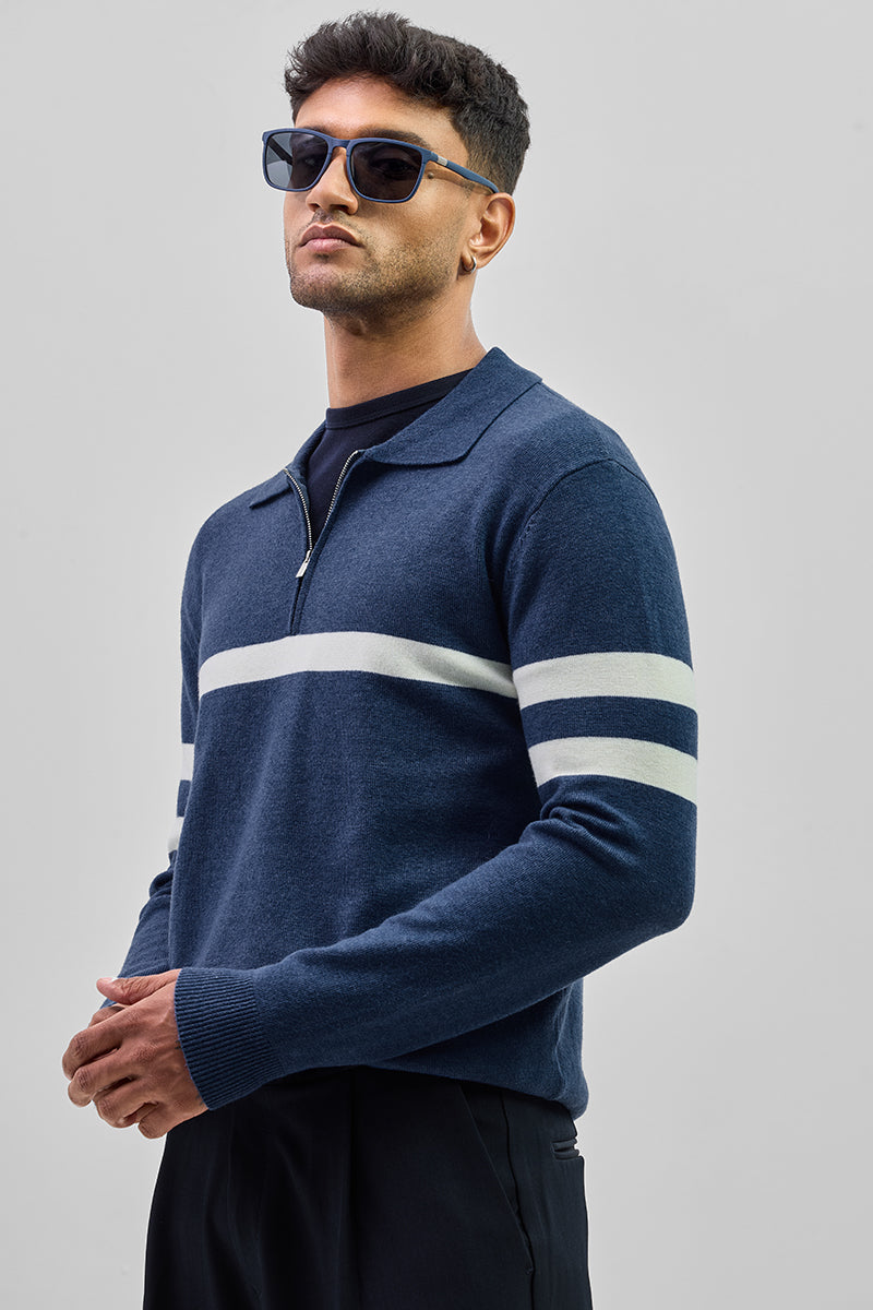 Navy Stripes Polo Sweater