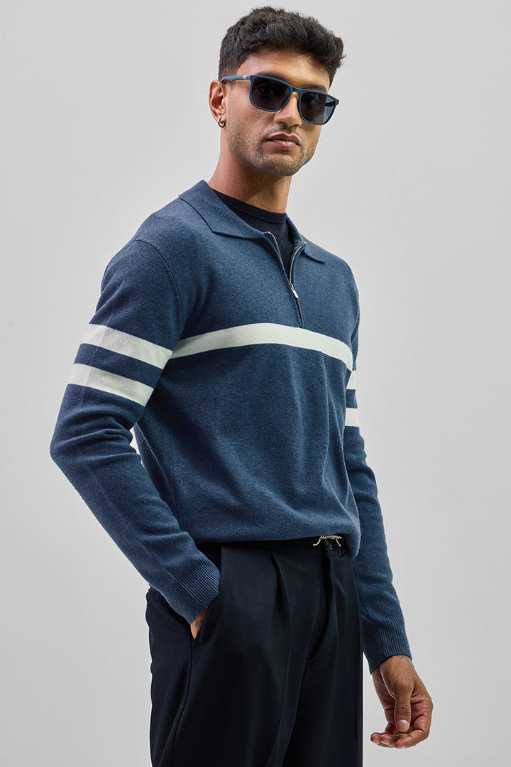 Navy Stripes Polo Sweater