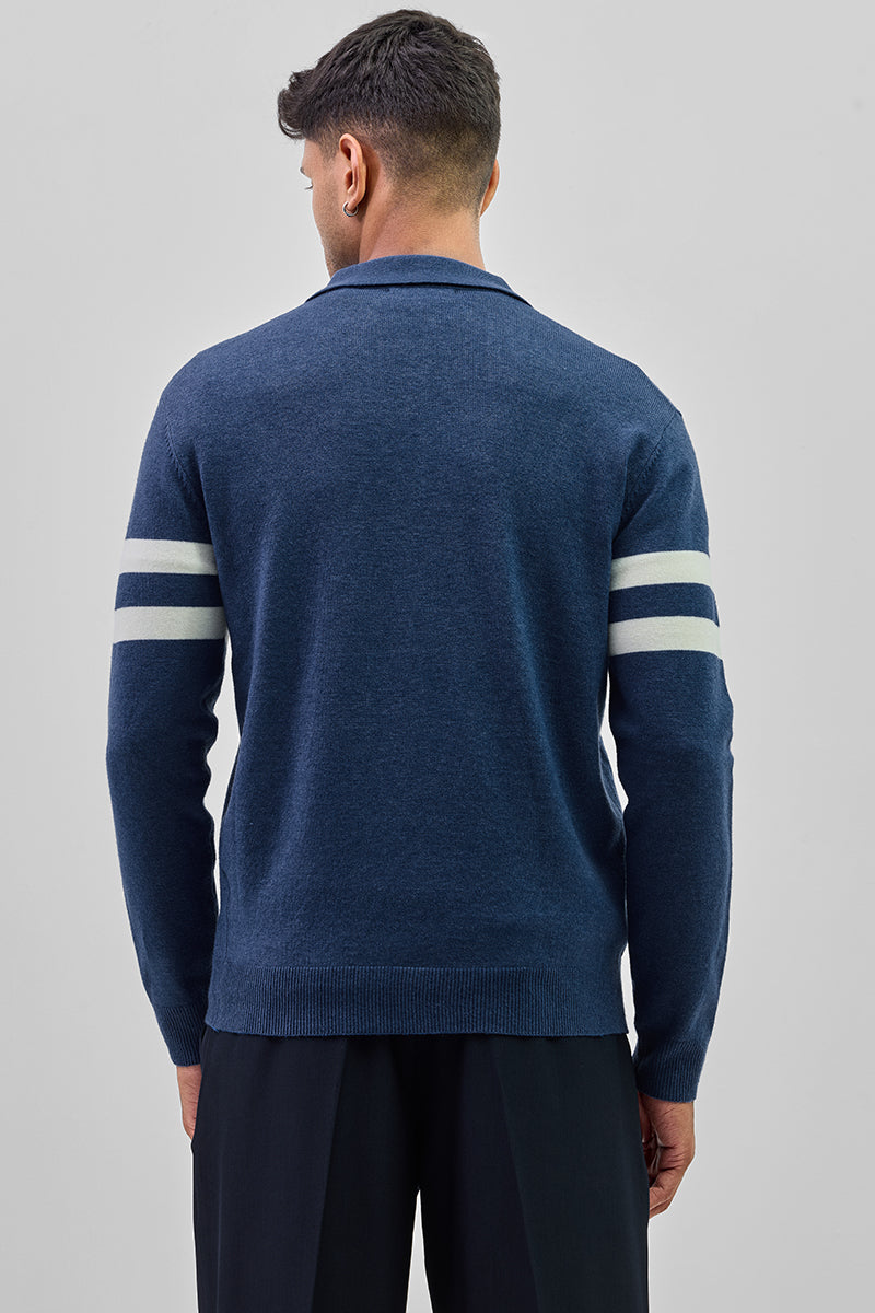 Navy Stripes Polo Sweater