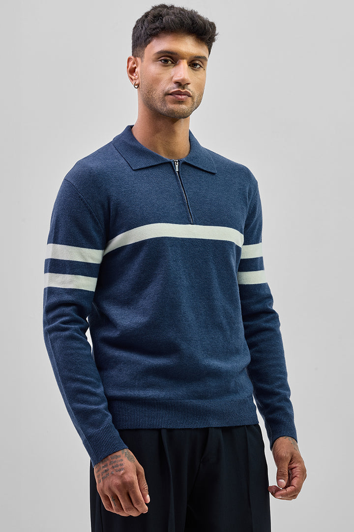 Navy Stripes Polo Sweater