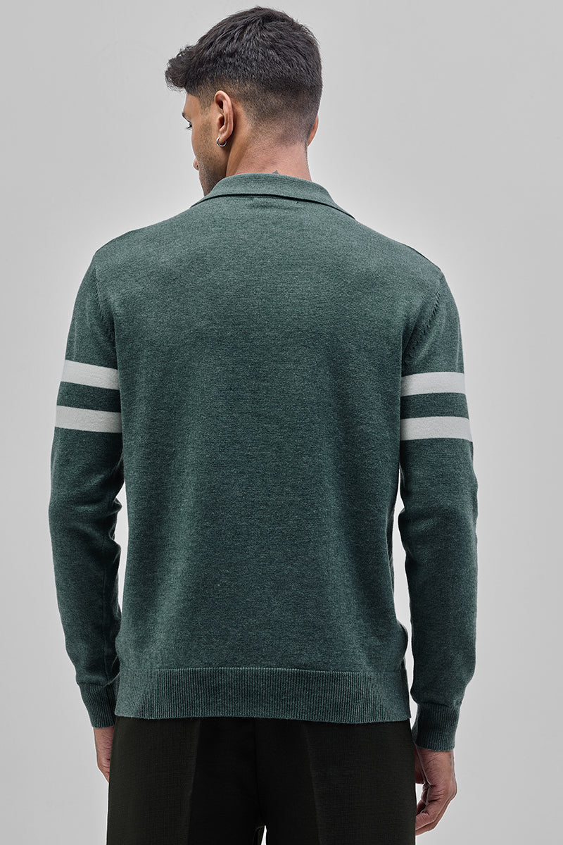 Teal Stripes Polo Sweater