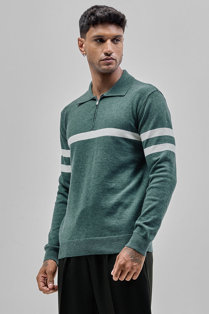 Teal Stripes Polo Sweater