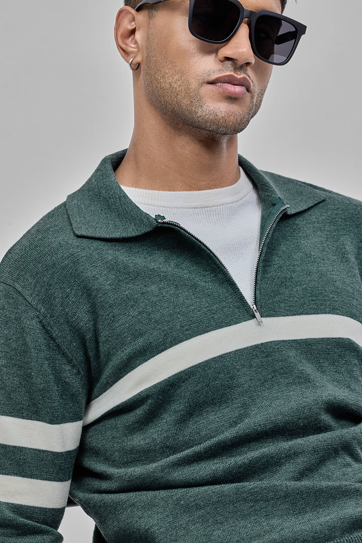 Teal Stripes Polo Sweater