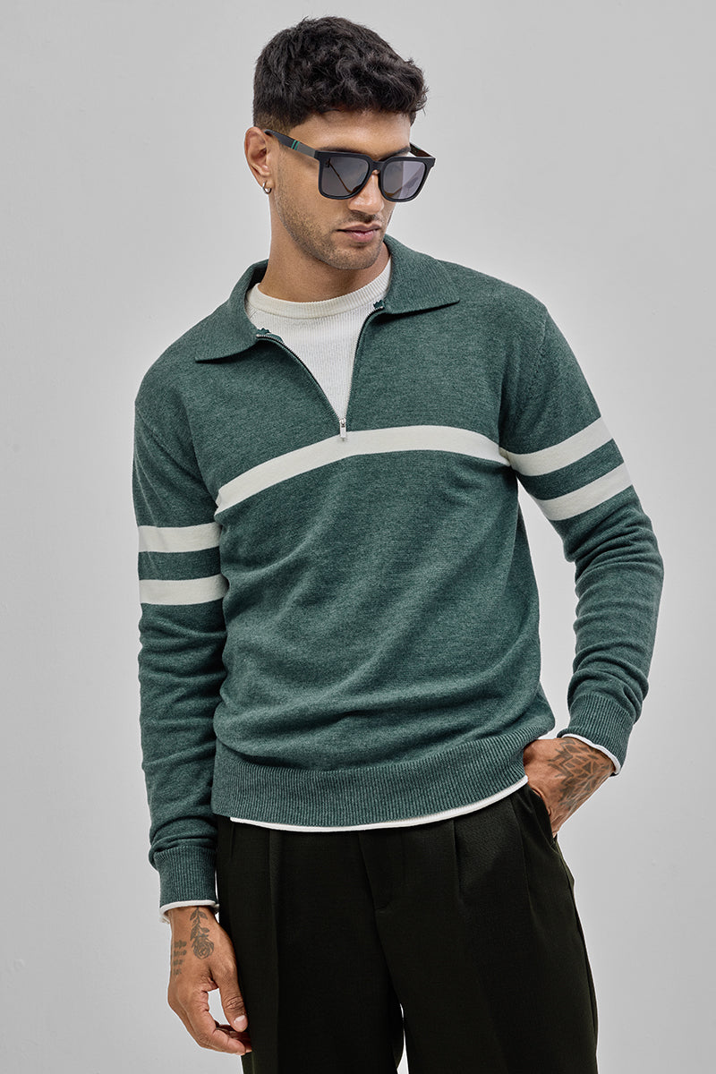 Teal Stripes Polo Sweater