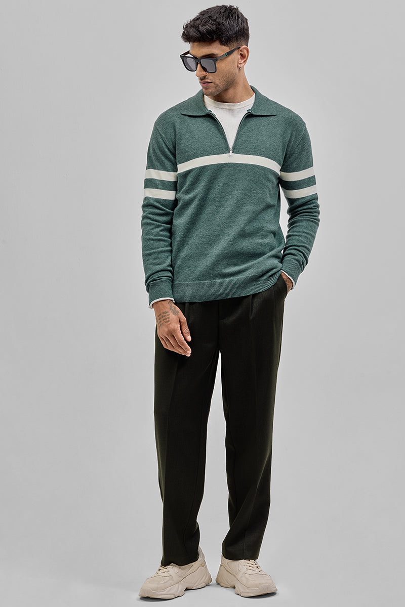 Teal Stripes Polo Sweater