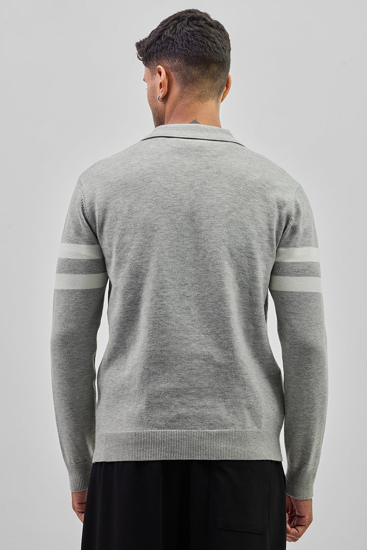 Grey Stripes Polo Sweater