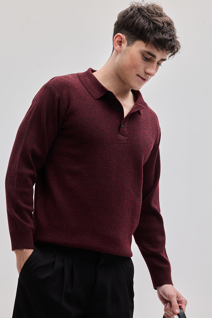 Maroon Knitted Polo Sweater