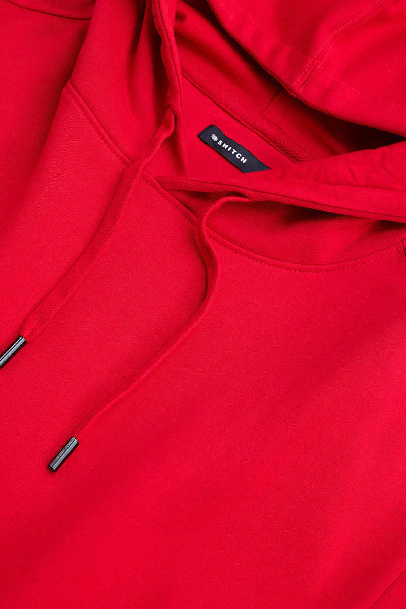 Red Solid Relaxed Fit Hoodies