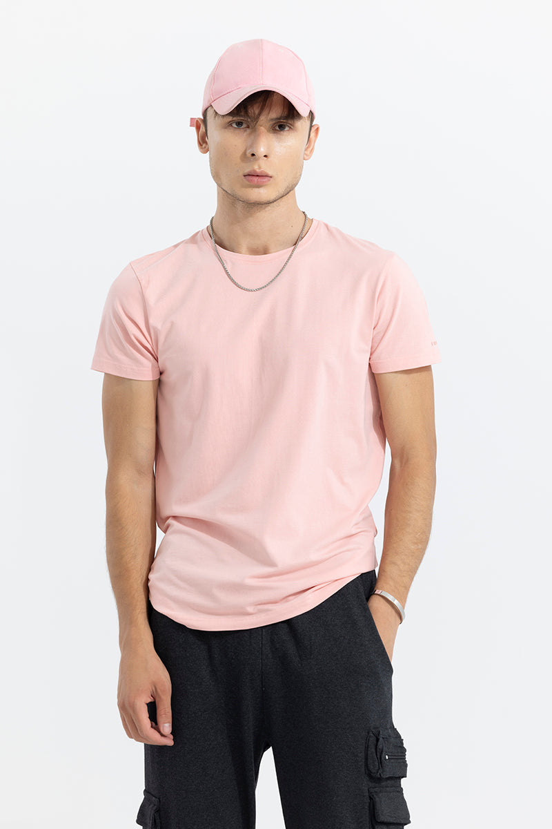 Light Pink Solid 4 Way Stretch Crew Neck T-Shirt