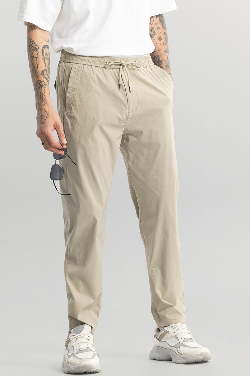 Men's Oversized Beige Jogger with Elastic Cords and Ankle Cuffs