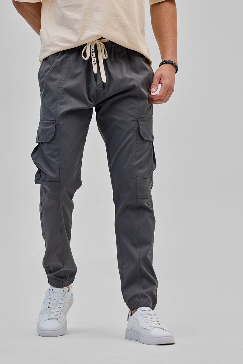 Grey 5 Pockets Slim Fit Joggers