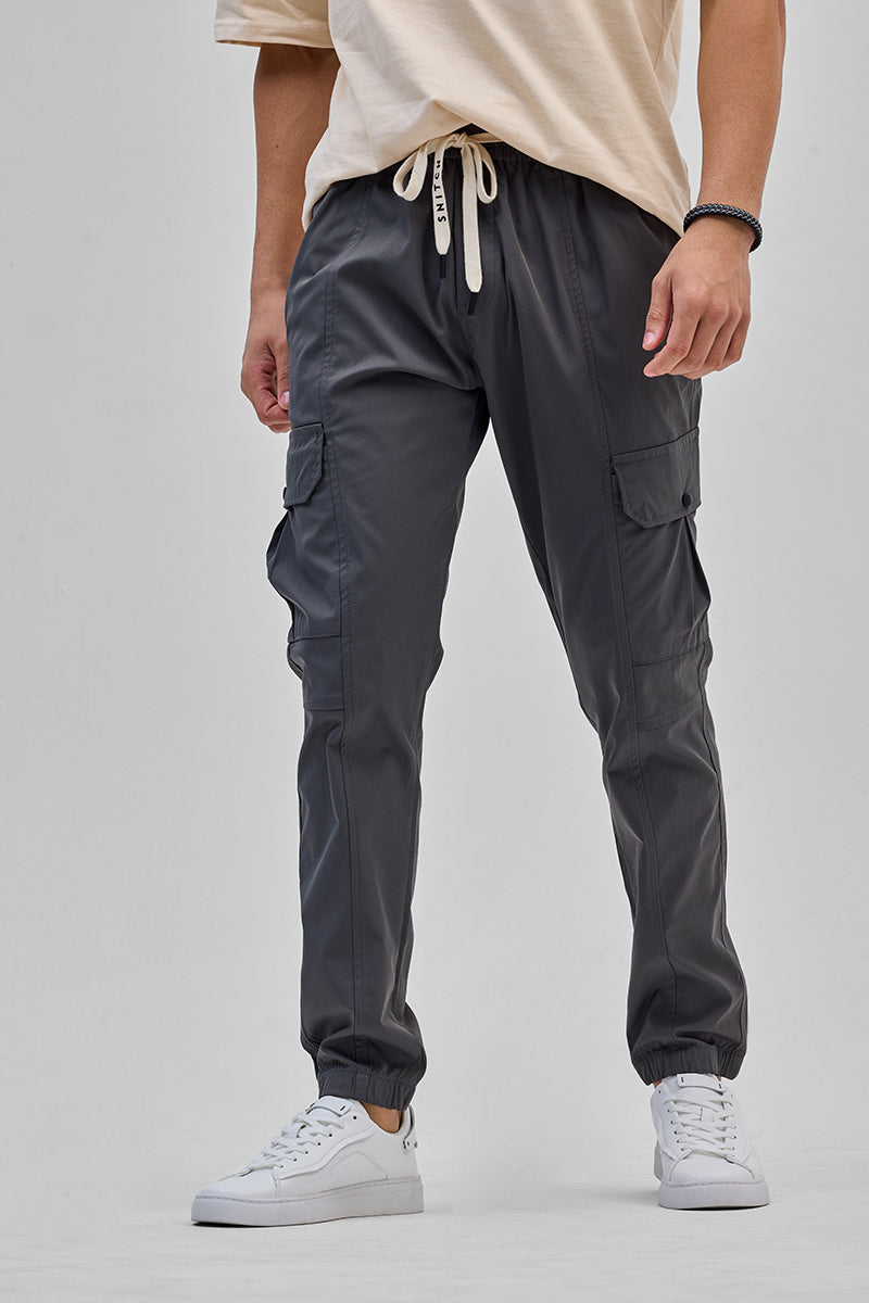 Grey 5 Pockets Slim Fit Joggers