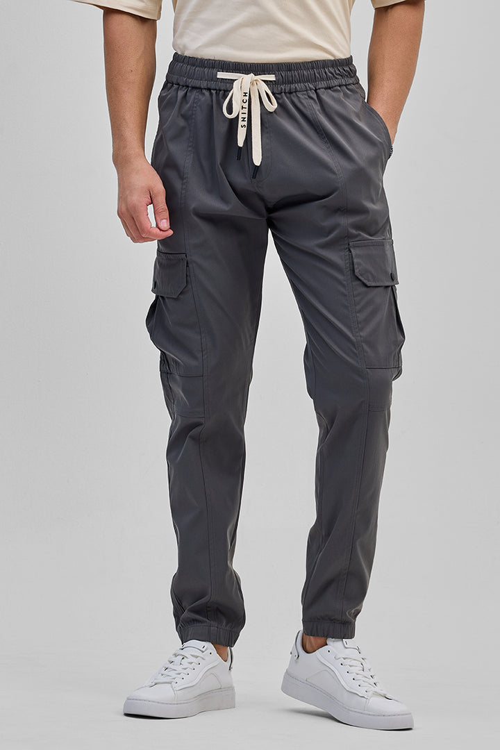 Grey 5 Pockets Slim Fit Joggers