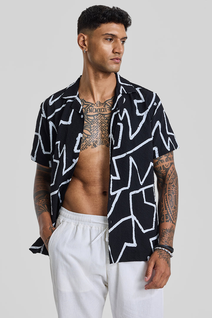 Black Abstract Slim Fit Shirt