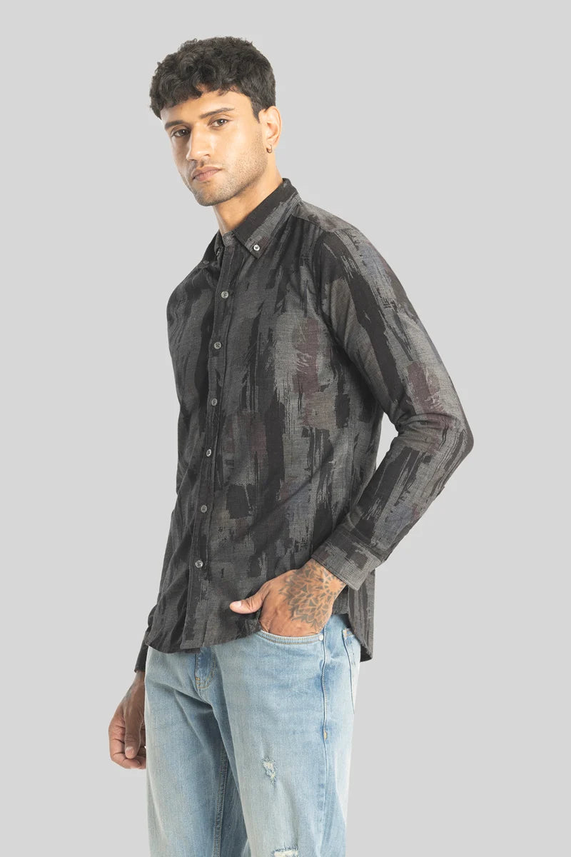 Cesare Black Abstract Corduroy Shirt