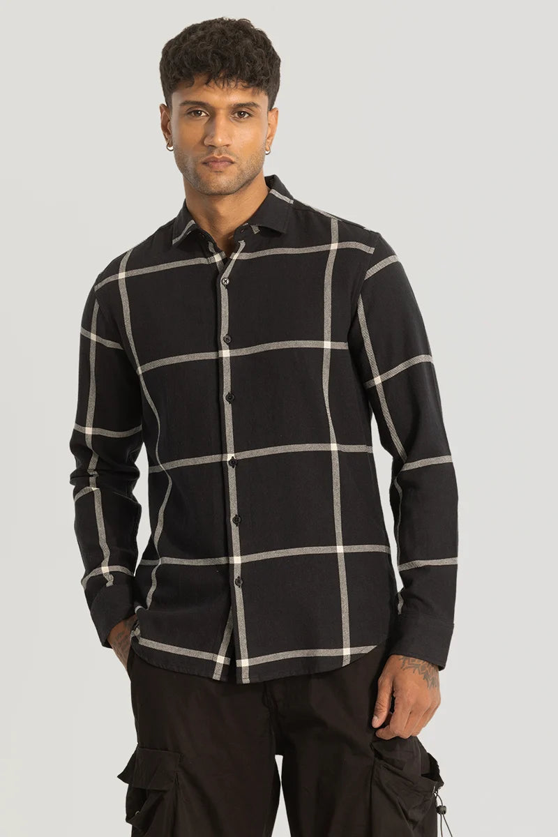 Black Slim Fit Checks Shirt