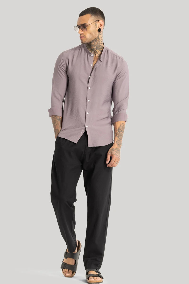 Mauve Crushed Mandarin Collar Shirt