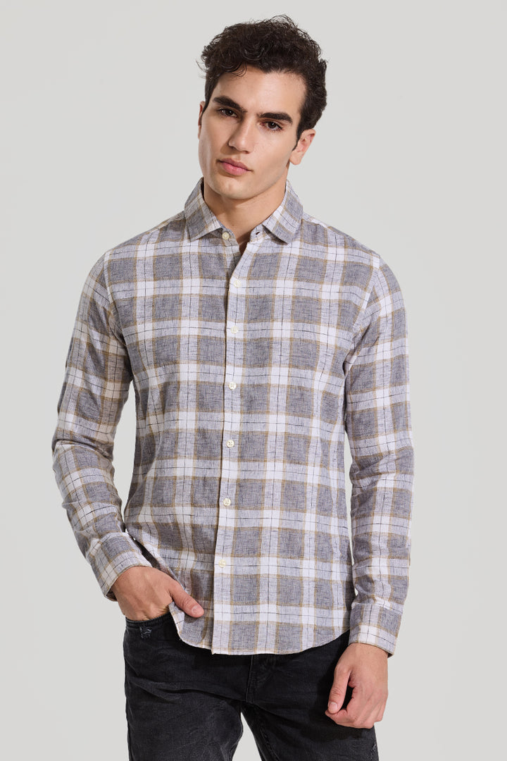 Grey Checks Linen Shirt