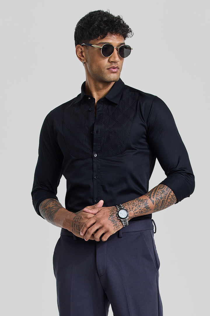 Black Embroidered Slim Fit Shirt