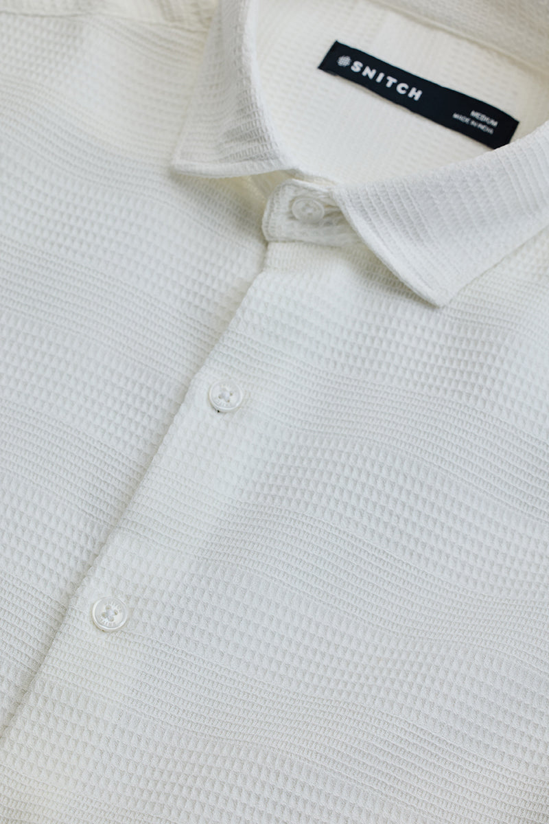 White Textured Slim Fit Shirt