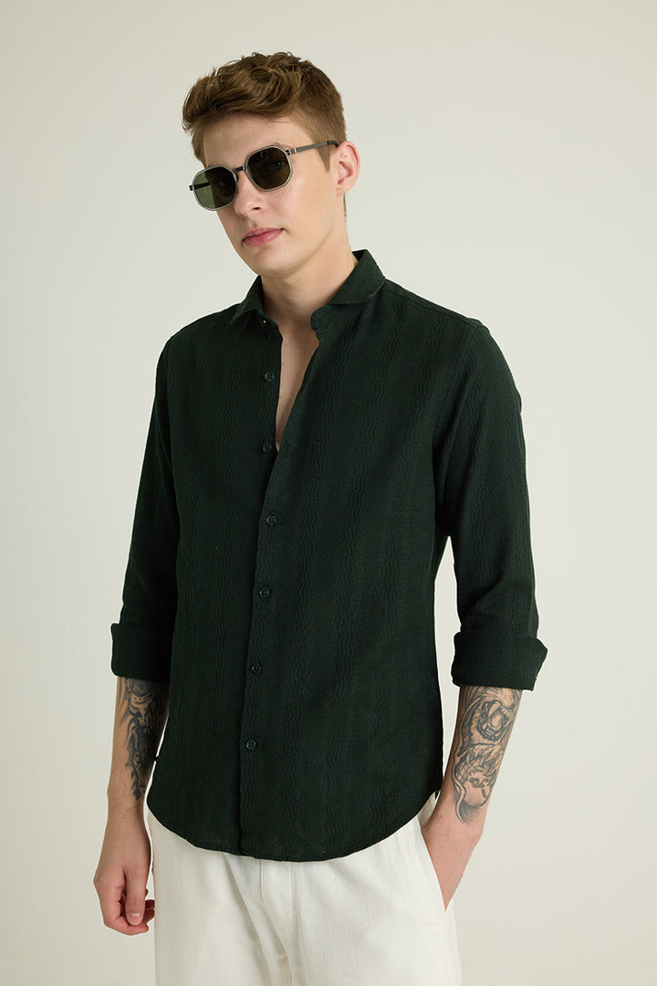 Dark Green Textured Slim Fit Shirt