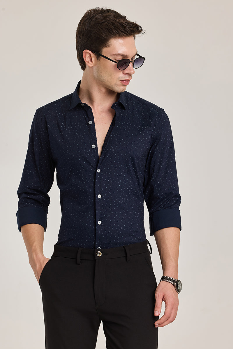 Navy Geometric Slim Fit Shirt