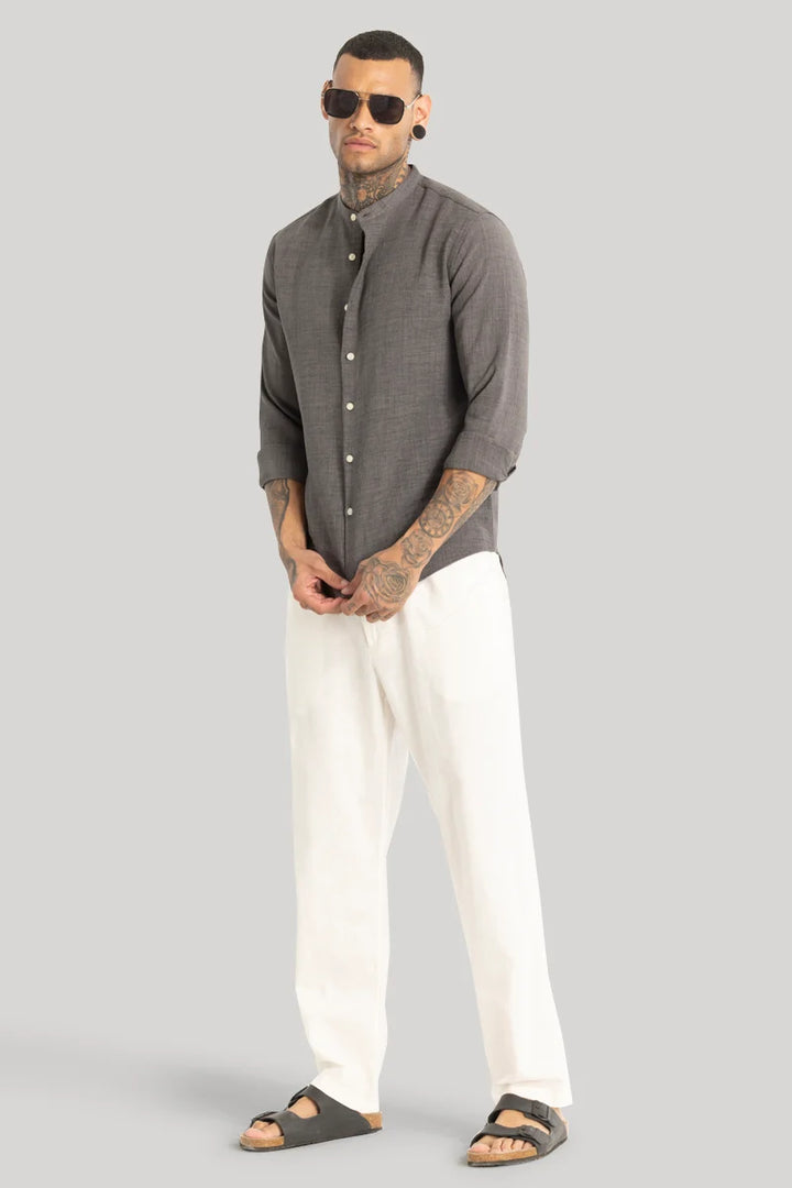 Grey Mandarin Linen Shirt