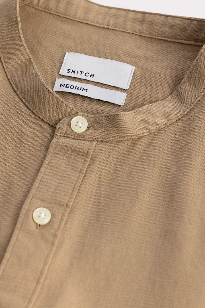 Linen Elegance Khaki Plain Shirt