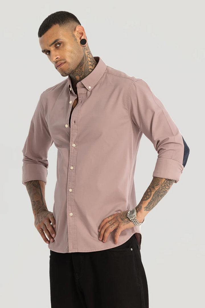 Mauve Elbow Patch Oxford Shirt