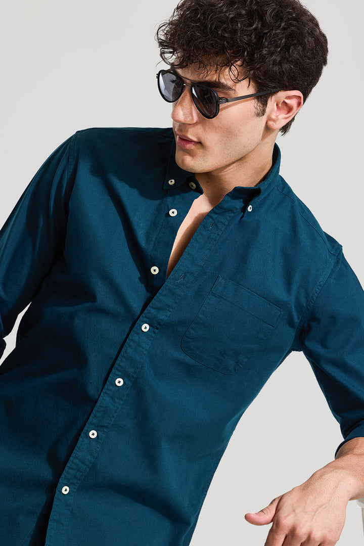 Teal Slim Fit Solid Shirt