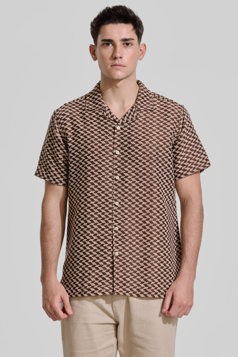 Dark Brown Cuban Crochet Shirt