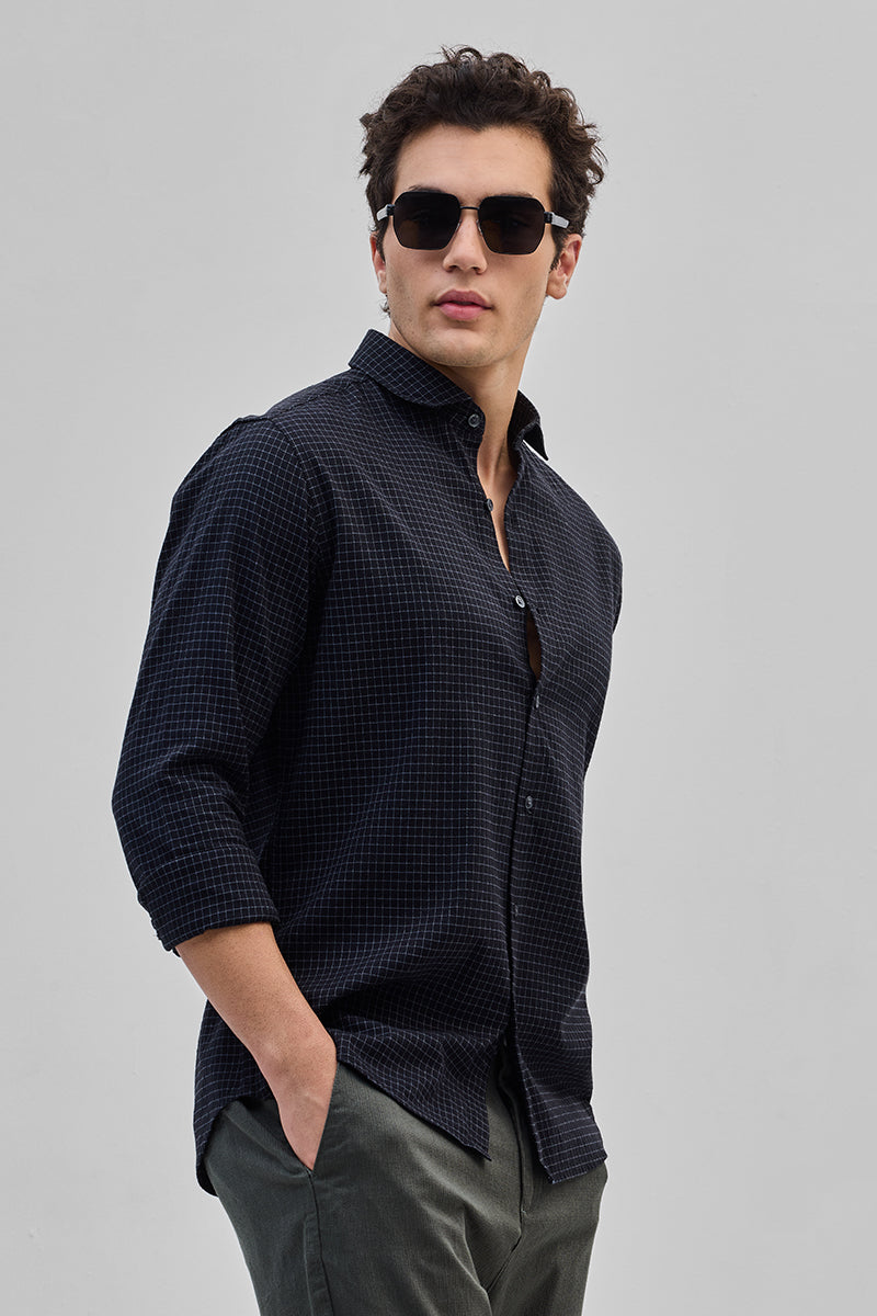 Black Mini Checks Slim Fit Shirt